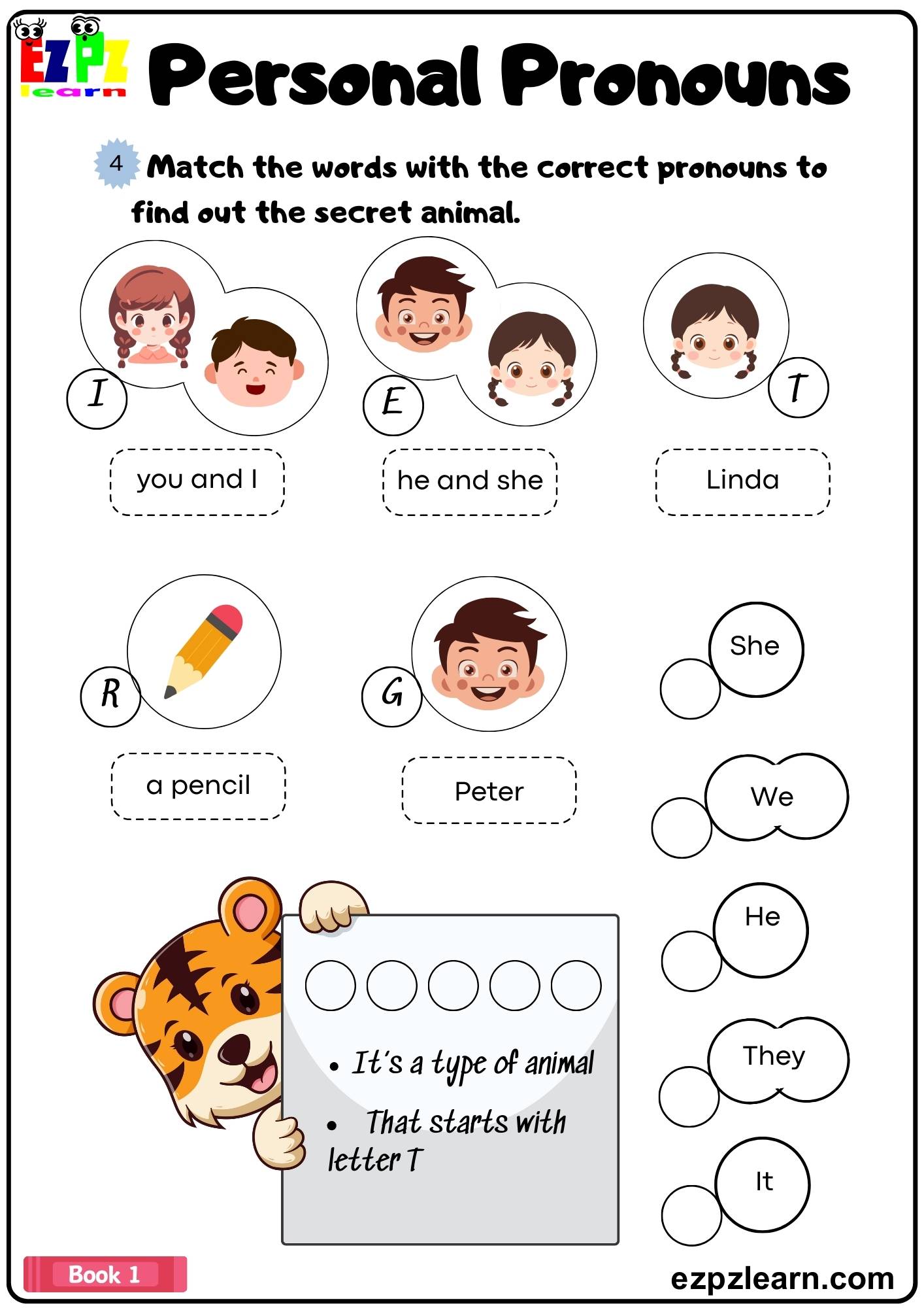 Personal Pronouns Match and Write the Word Grammar Activity Book 1